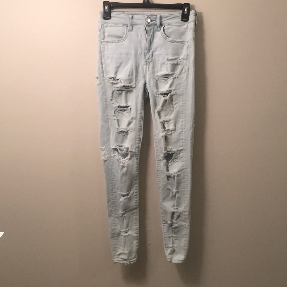 american eagle hi rise distressed jegging